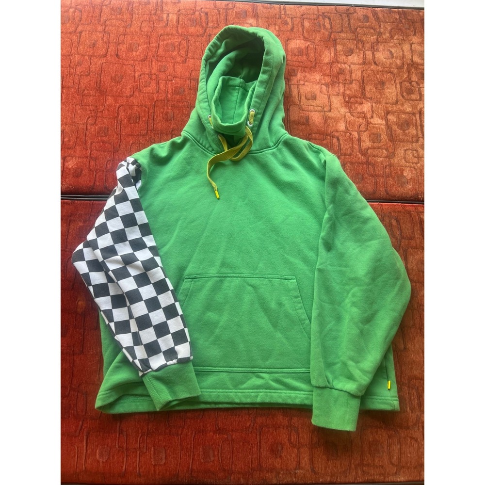 Vans Mens XL Green Checkerboard Sleeve Funnel Neck Hoodie Sweatshirt - Picture 4 of 7